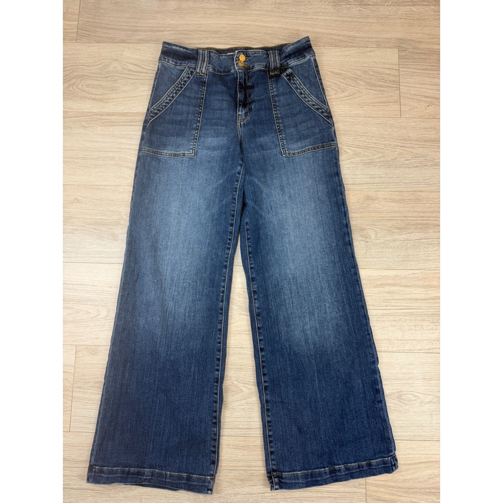 Kut from the Kloth Jodi‎ Wide Leg Jeans High Rise Dark Wash Denim Patch Pockets
